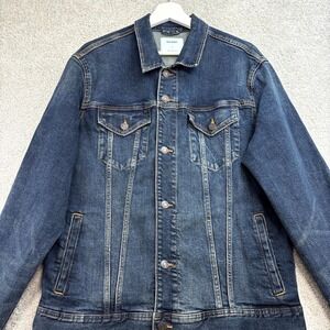 Old Navy Trucker Jacket Men Large Blue Denim Cotton Stretch Button Front Outdoor